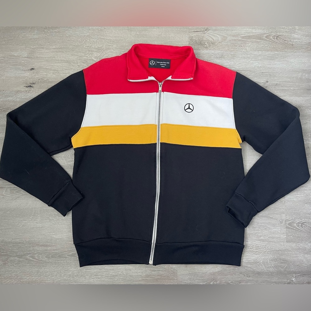 Mercedes Benz Collection Track Jacket Sweater Men’s Size Medium Black Yellow Red